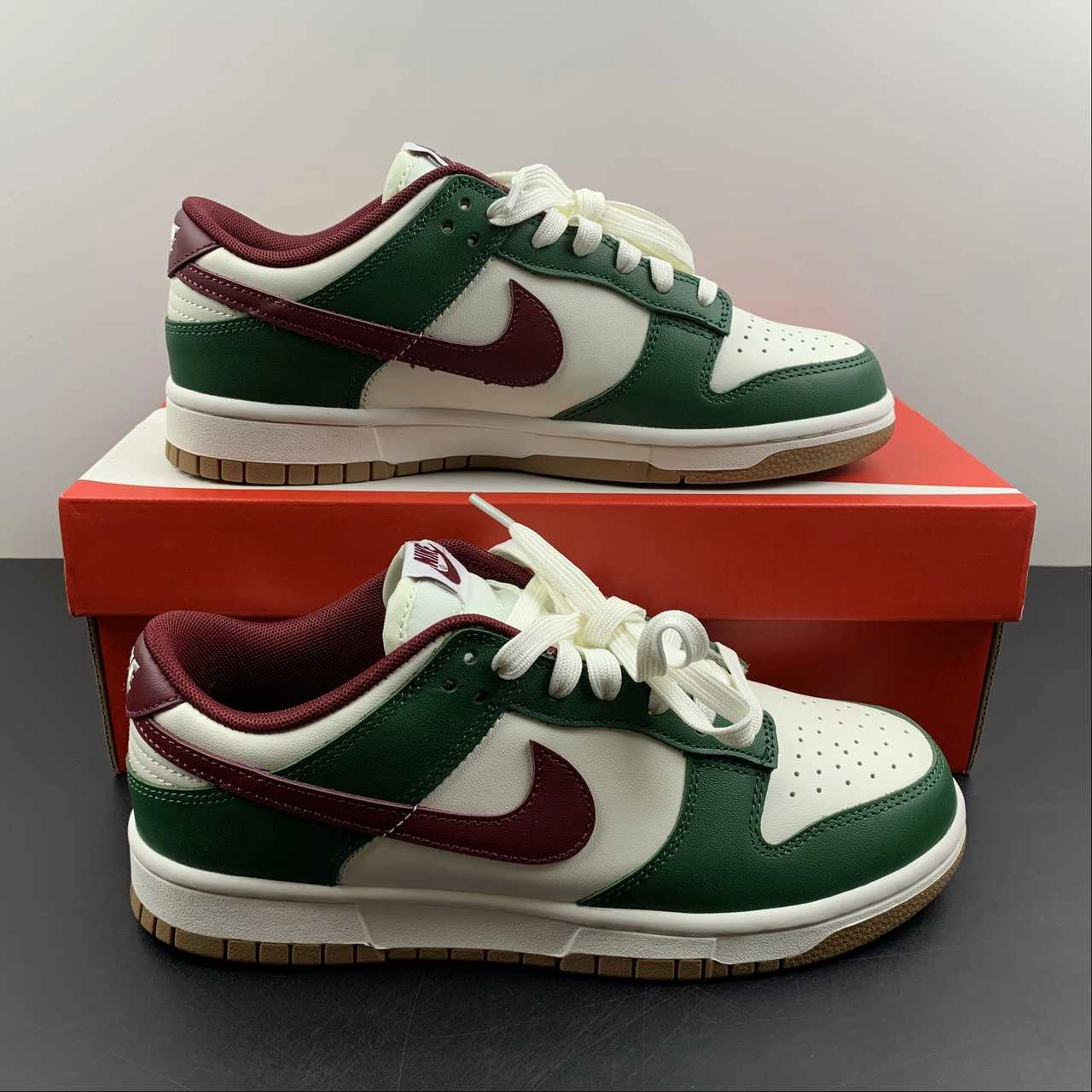SB Dunk Low Gorge Green Team Red Gum Medium Brown FB7160-161 Torsion Stability Ankle Ease