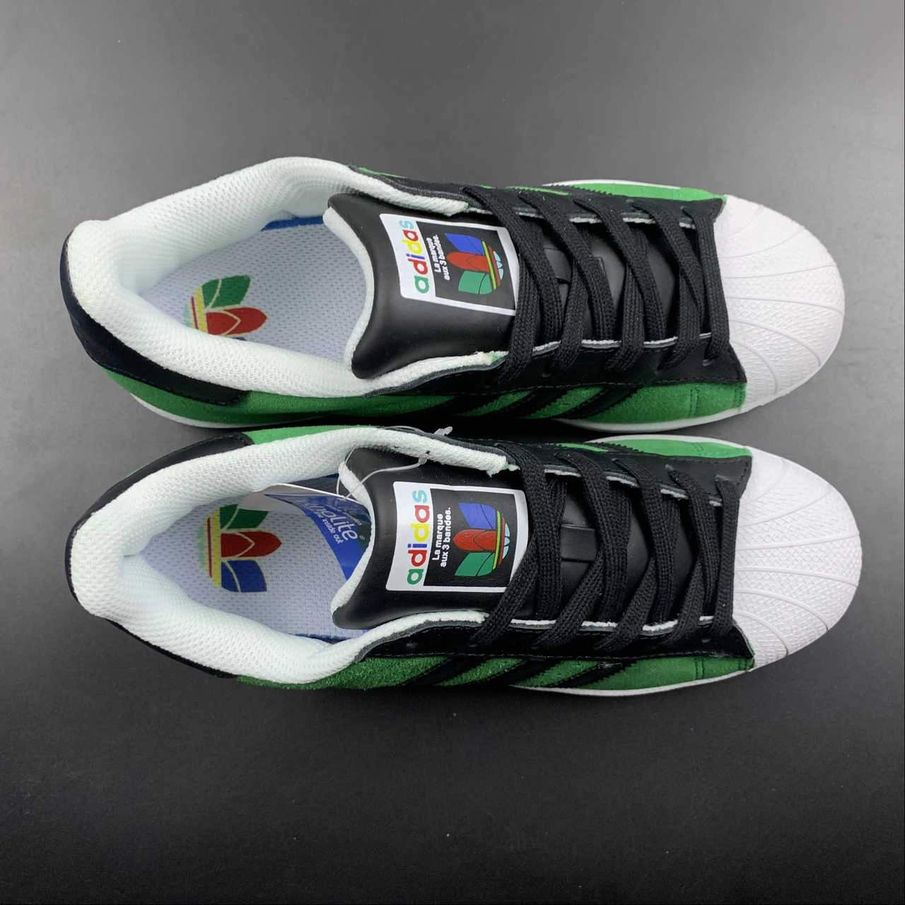 spring - appropriate long - distance runner Adidas Superstar Green Core Black Cloud White FW3544