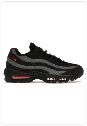 elevated - heel - feature shoes Nike Air Max 95 Black Grey Safety Orange