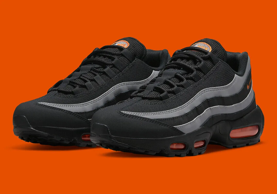 Nike Air Max 95 Black Grey Safety Orange running in city Youth running