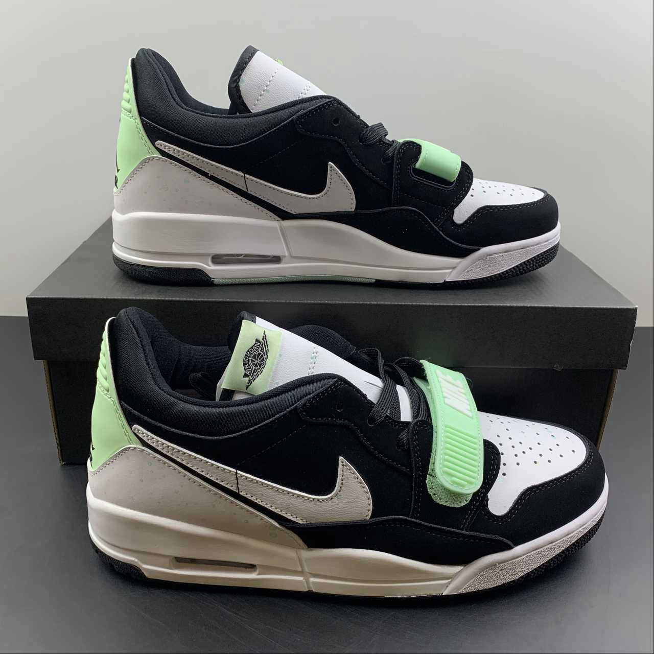 Ergonomic Lacing System Foot Stability Air Jordan Legacy 312 Low Black White Fluorescent Green CJ5500-013