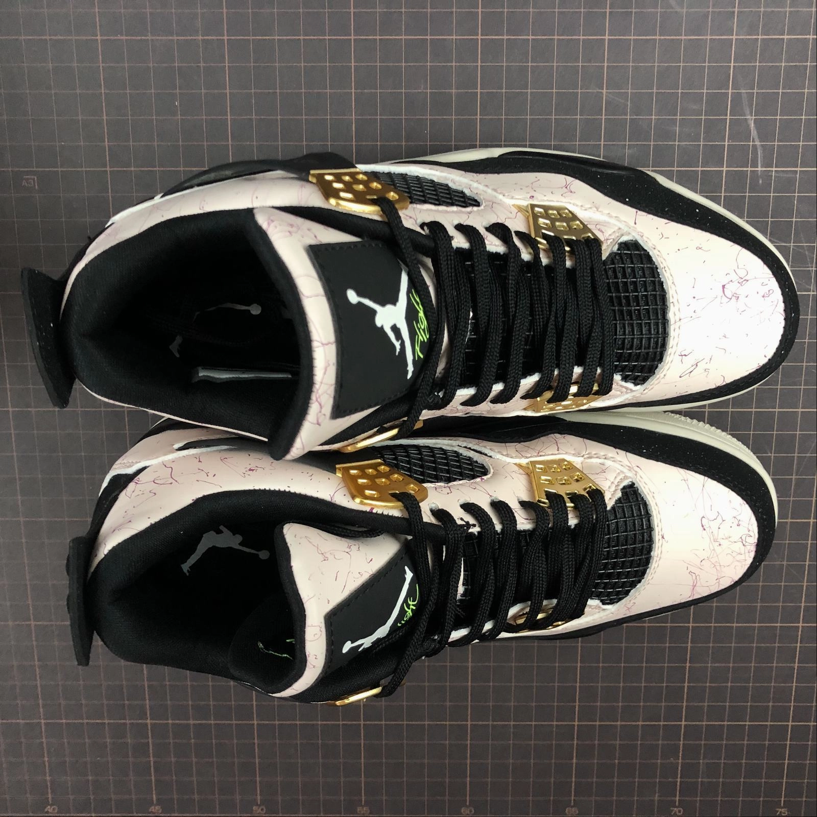 Air Jordan 4 Retro Lt Pink Black Marble Pattern AQ9129-601 perforated