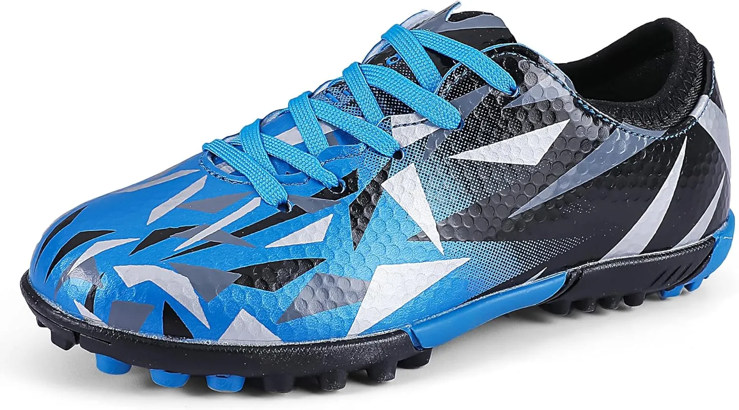 Turf Soccer Cleats Little Kids Big Kids Indoor TF Soccer Shoes Outdoor for Boys Girls Black/Sky Blue 3.5(M) US