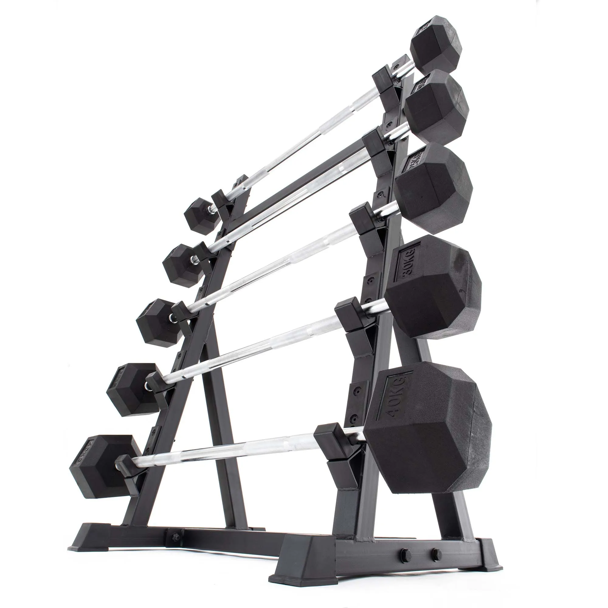 UBX Boxing   Strength Fixed Barbell Set & Rack - Rubber Hex
