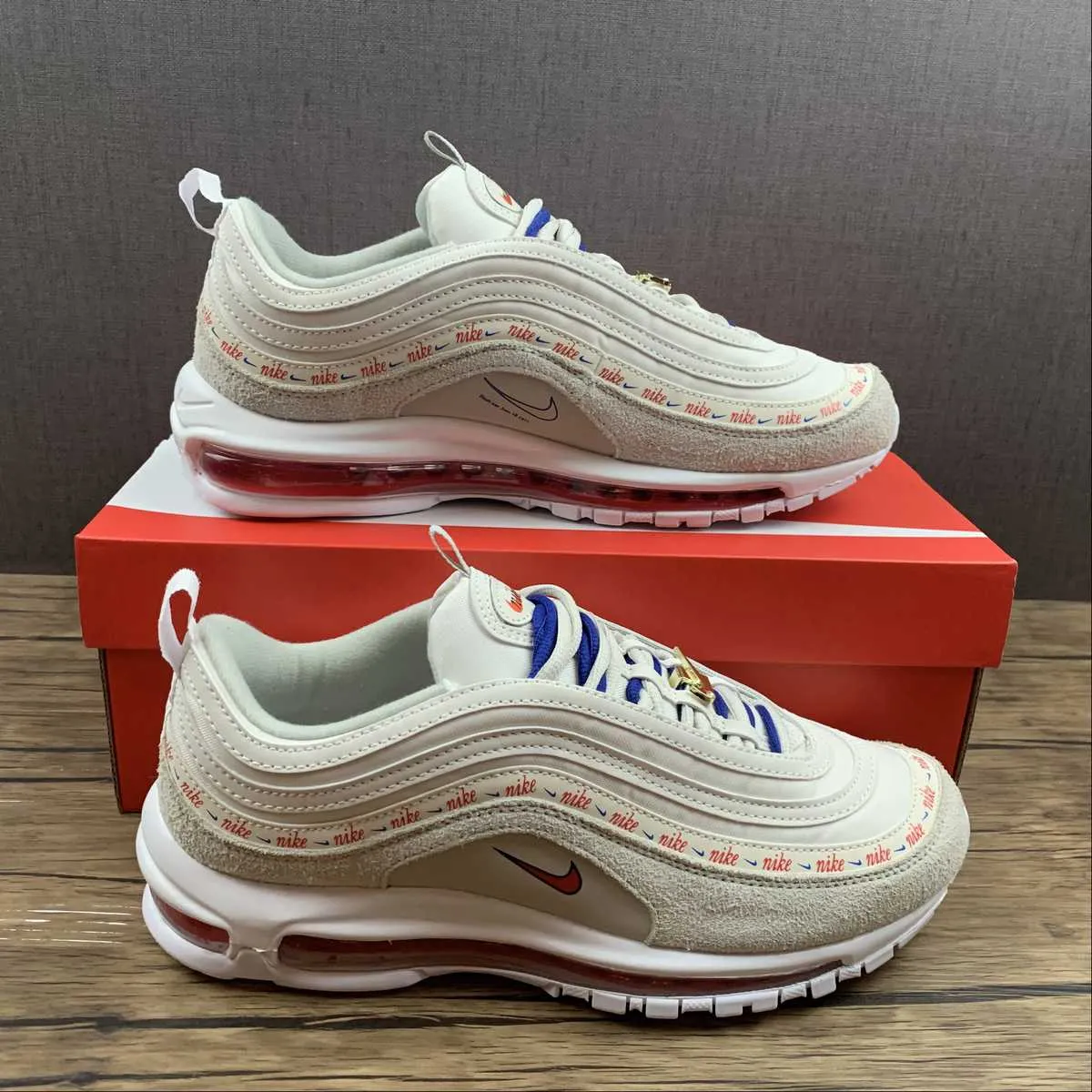 patterned running shoes ideal - running Air Max 97 Light Bone Deep Royal Blue White University Red DC4013-001
