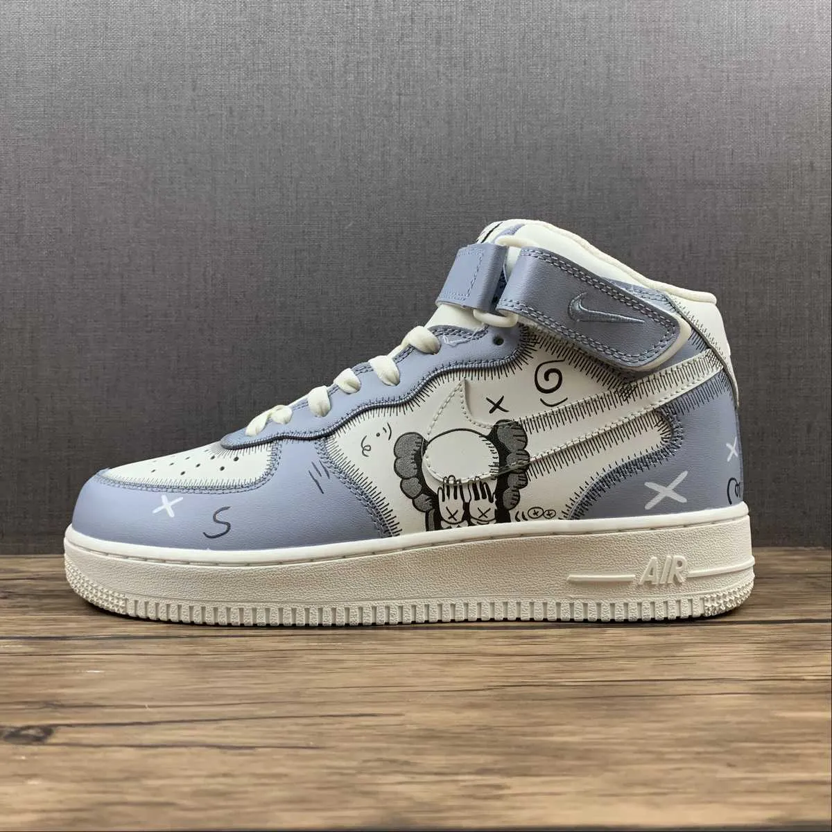 Simple Line Kaws x Air Force 1 07 Mid White Blue Black CW2308-211