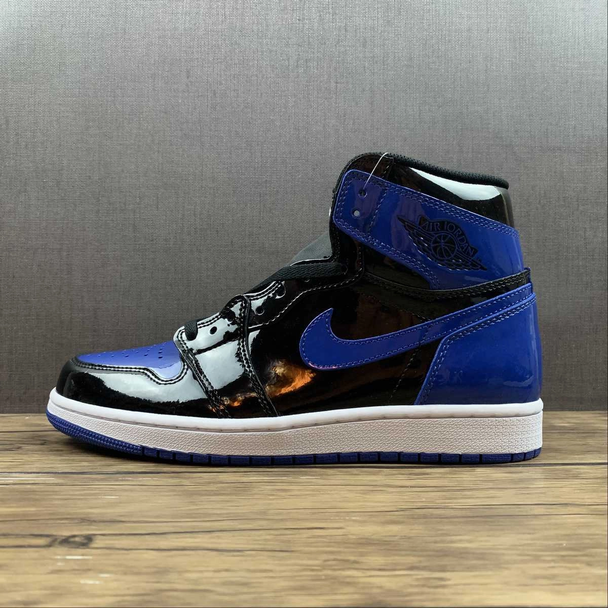 Air Jordan 1 Retro High OG ??Leather Patent Royal?? Dark Blue Black 555088-400 Metallic Trim