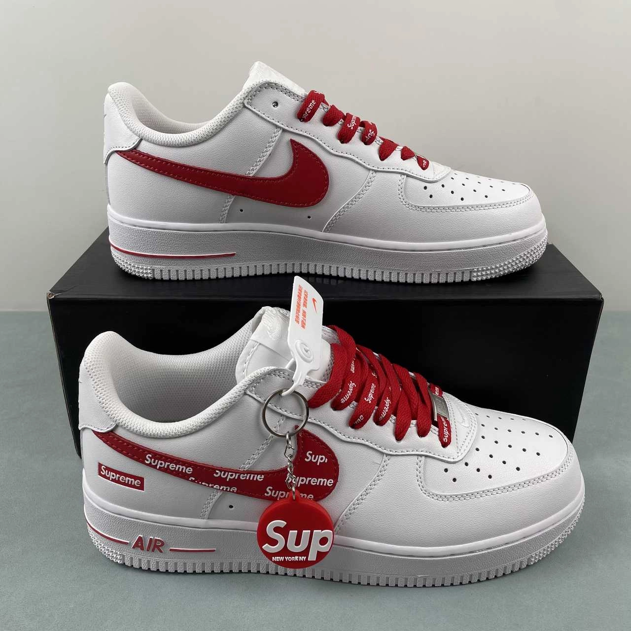 Supreme x Air Force 1 07 Low White Red CU9225-010 Walkable Comfort