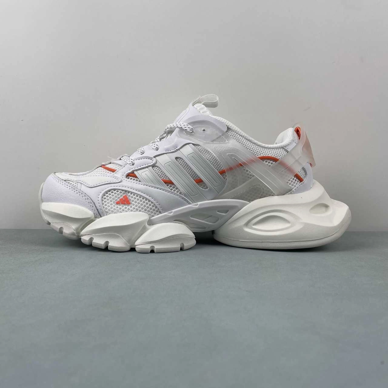 Slip Resistant Outsole Enhanced Traction Adidas XLG Runner Deluxe Cloud White Grey Orange JP5758