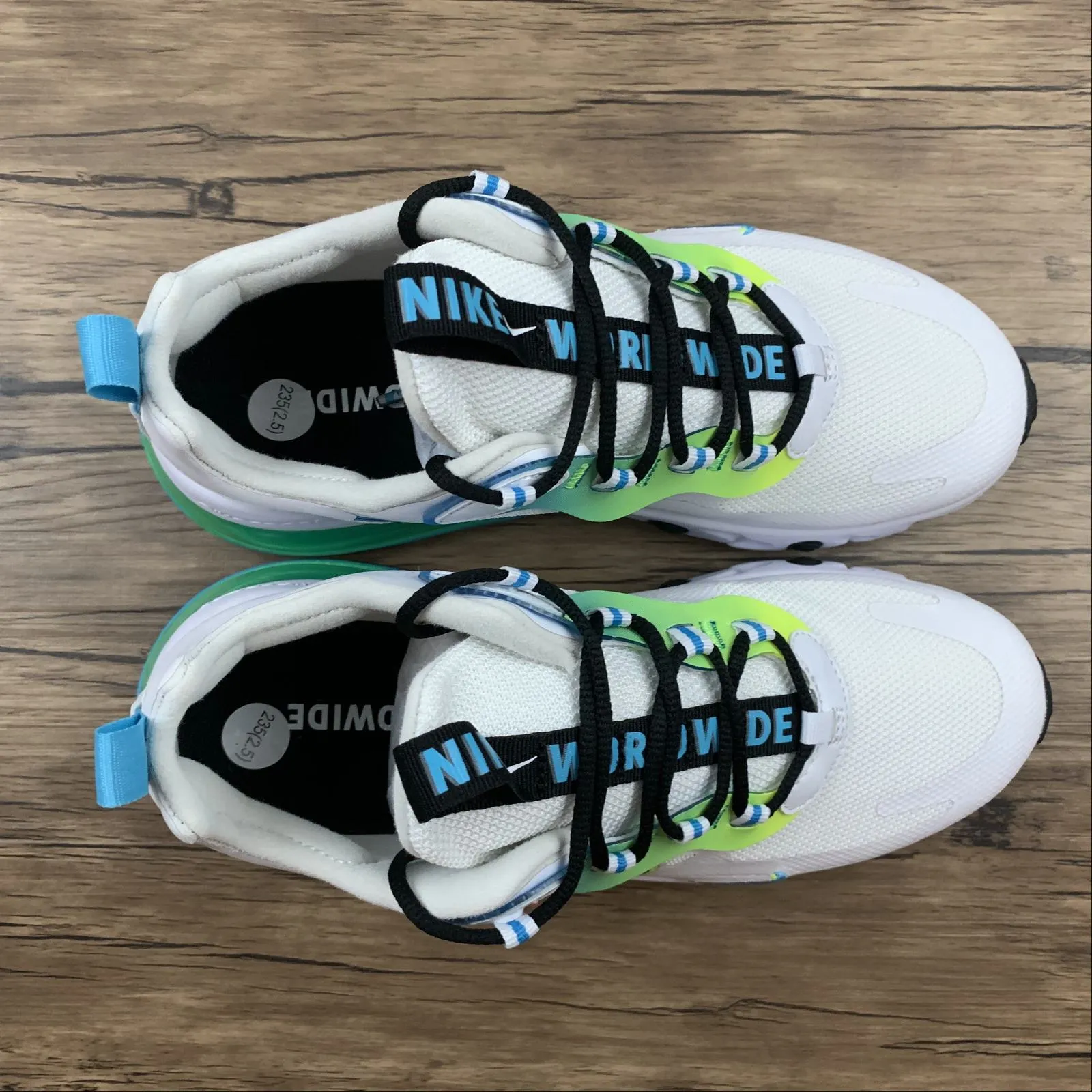 Air Max 270 React WW White Black-Blue Fury-Volt CK6457-100 velcro shoes