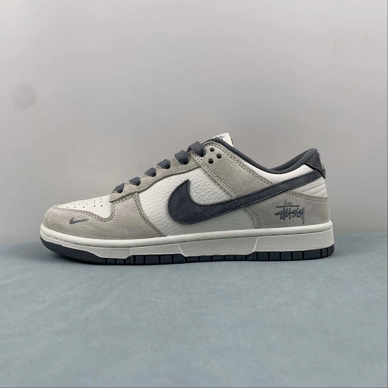 Stussy x SB Dunk Low Off White Gray Navy Blue DQ1098-339 High Shine