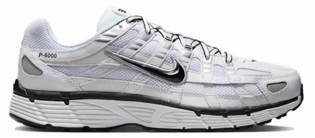 NIKE P-6000 'WHITE METALLIC SILVER BLACK' evening walk Responsive Rebound