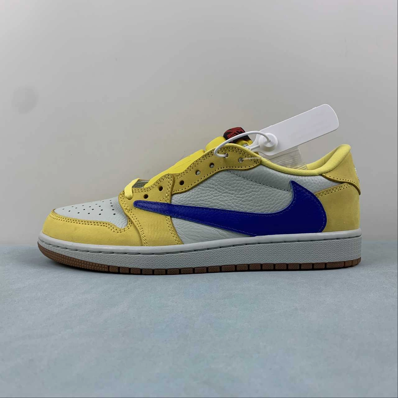 Travis Scott x Air Jordan 1 Low OG Canary Racer Blue Light Silver Gum Medium Brown DZ4137-700 sports High Top Stability