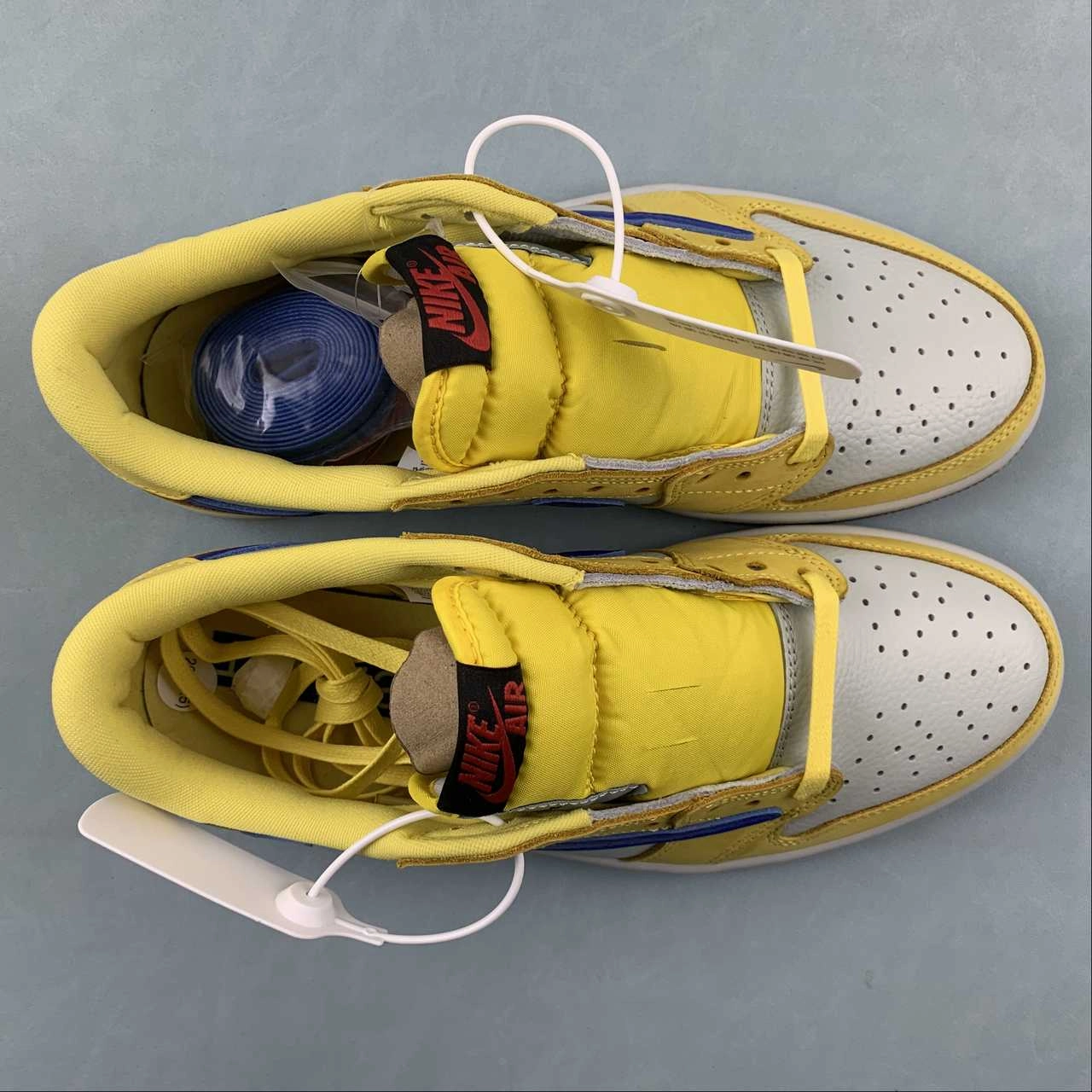 Trend-setting wear Ready For Action Travis Scott x Air Jordan 1 Low OG Canary Racer Blue Light Silver Gum Medium Brown DZ4137-700