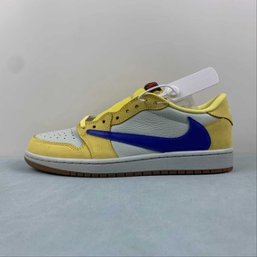 Travis Scott x Air Jordan 1 Low OG Canary Racer Blue Light Silver Gum Medium Brown DZ4137-700 sports High Top Stability