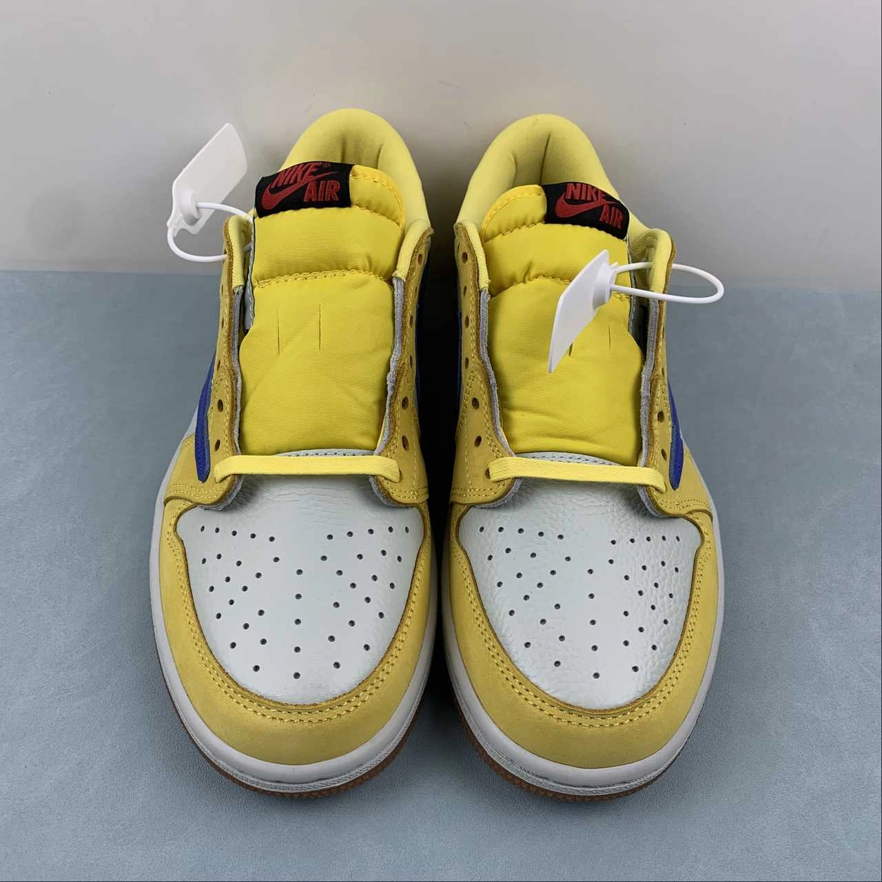 Travis Scott x Air Jordan 1 Low OG Canary Racer Blue Light Silver Gum Medium Brown DZ4137-700 Stylish Pick Timeless traction