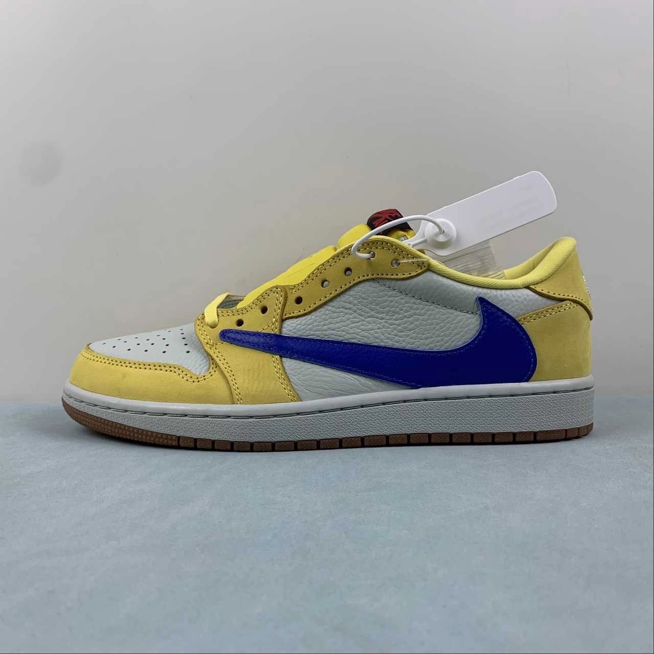 Travis Scott x Air Jordan 1 Low OG Canary Racer Blue Light Silver Gum Medium Brown DZ4137-700 Durable Overlay Weekend Active