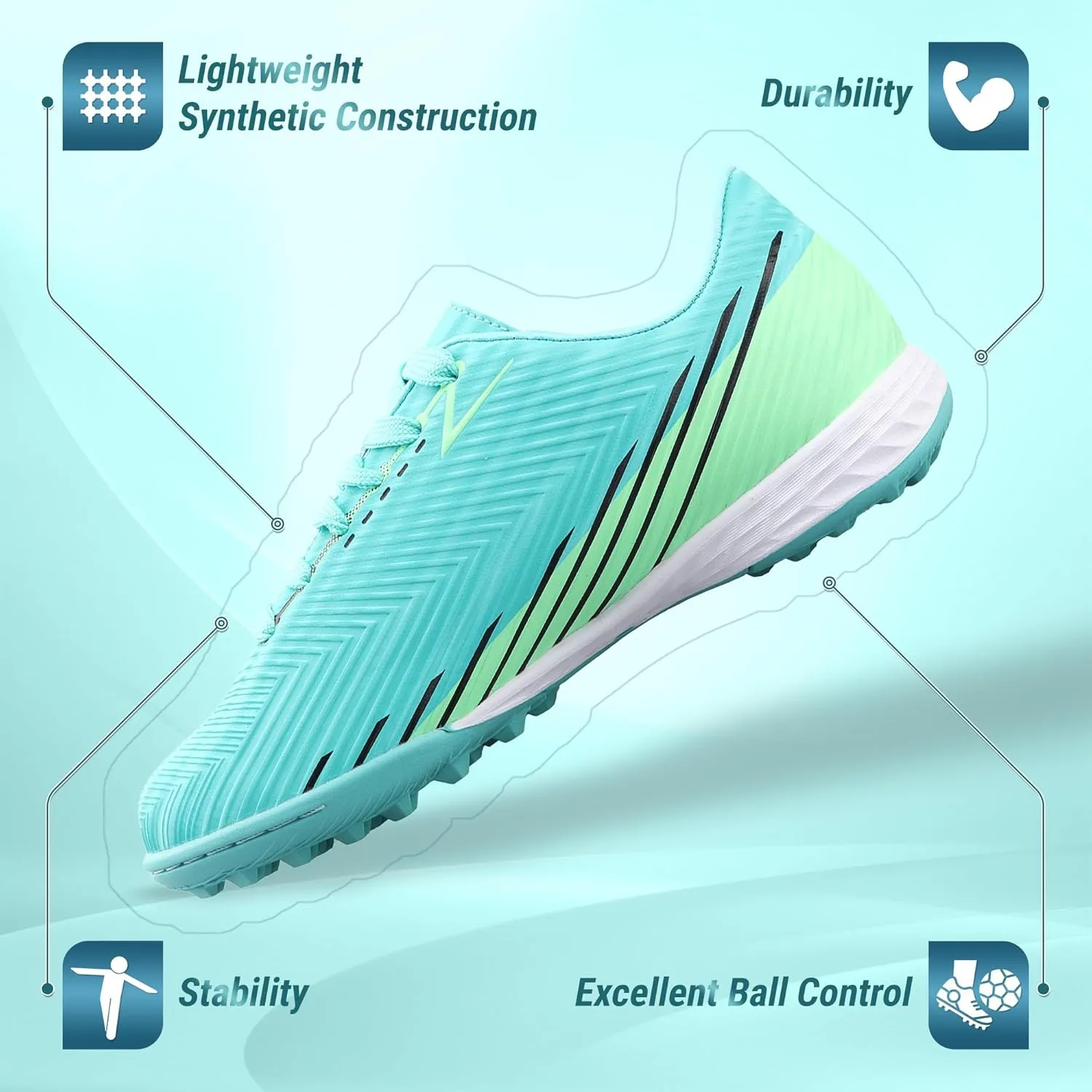 Vizari Tesoro Turf Soccer Shoes for Boys and Girls| Athletic Turf Shoes with Durable Synthetic Upper | Youth Football Turf Shoes with Molded Rubber Oursole | Superior Traction on Turf Ground