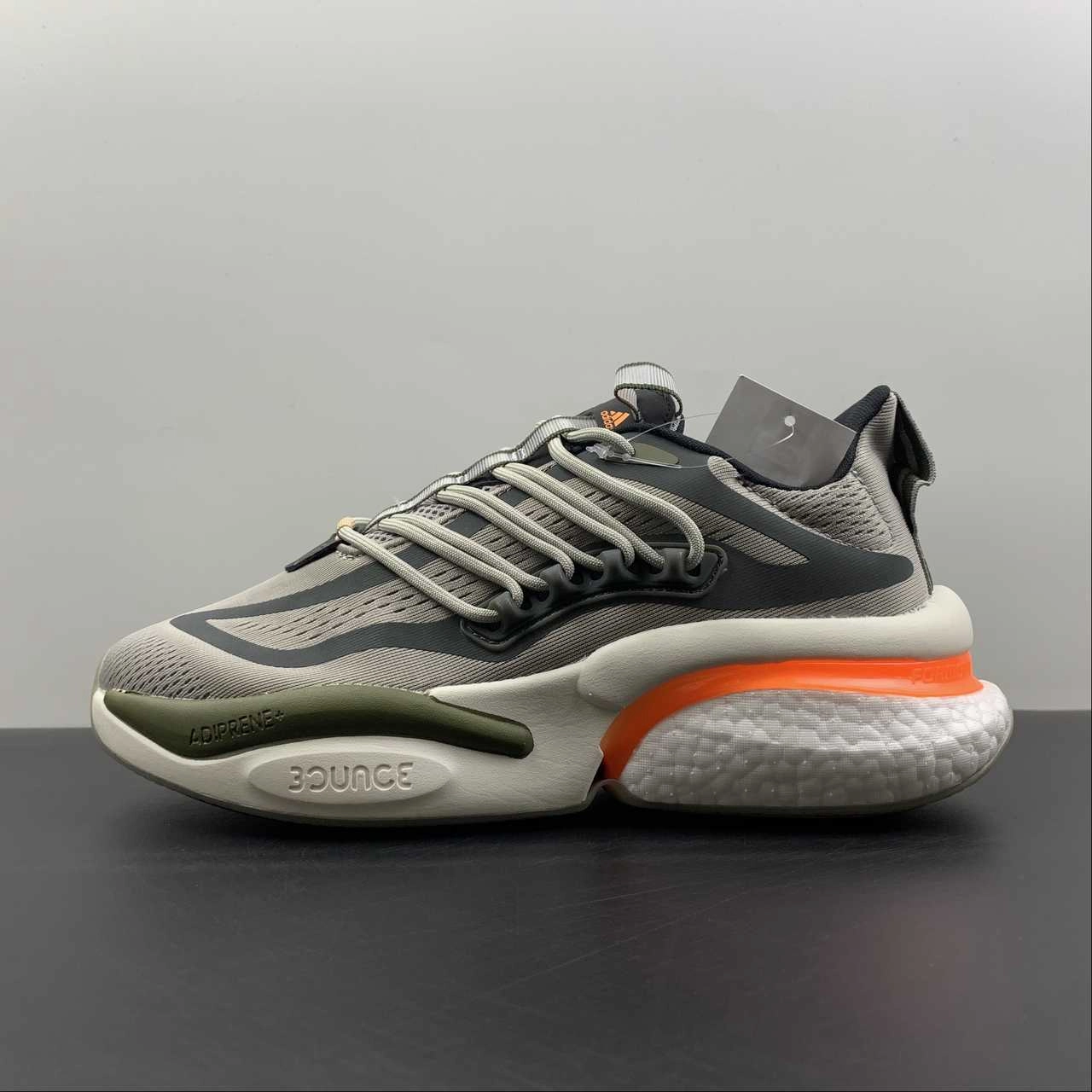 adjustable lacing system Adidas AlphaBoost V1 Metal Grey Screaming Orange Olive Strata HP2763
