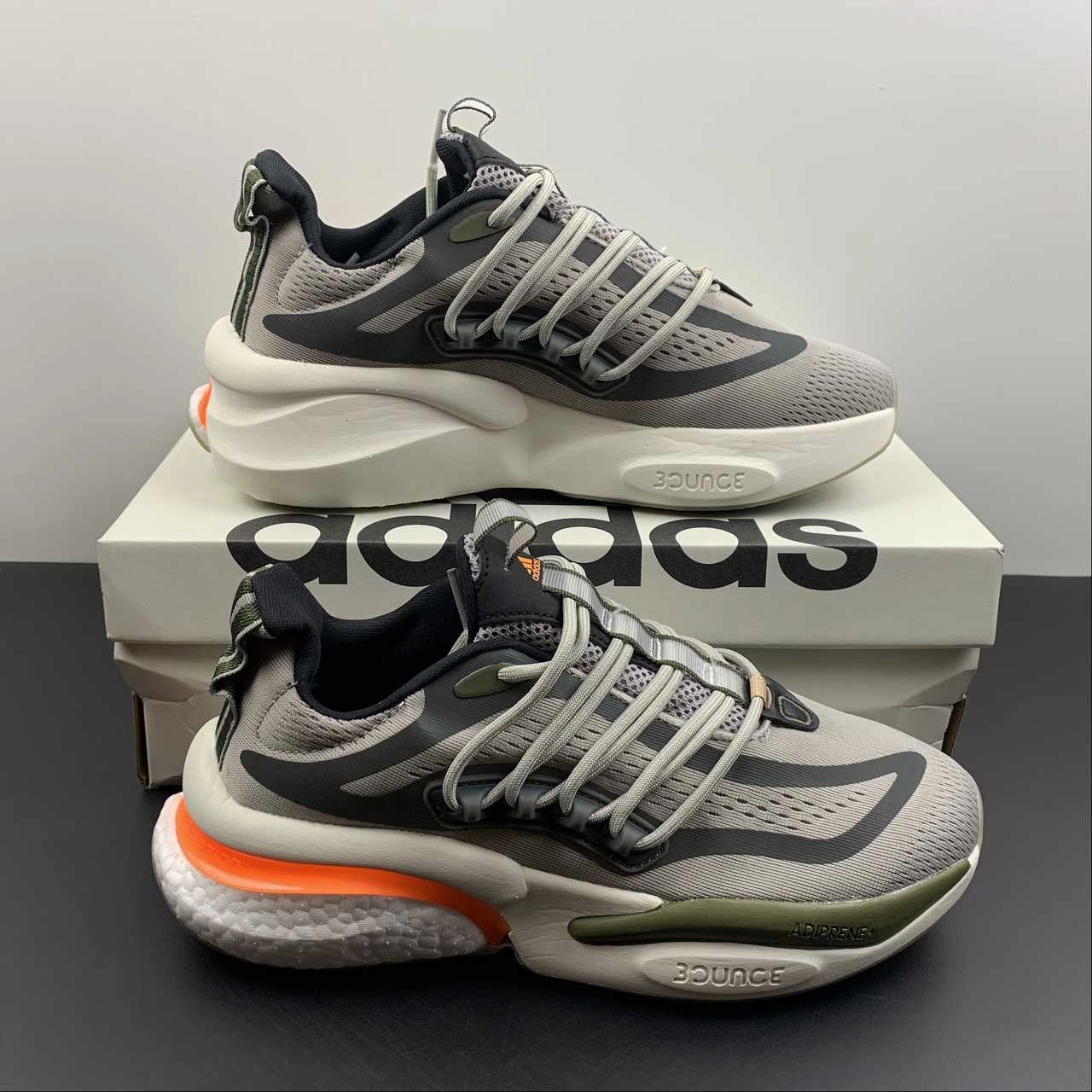 foot - power running shoes Adidas AlphaBoost V1 Metal Grey Screaming Orange Olive Strata HP2763