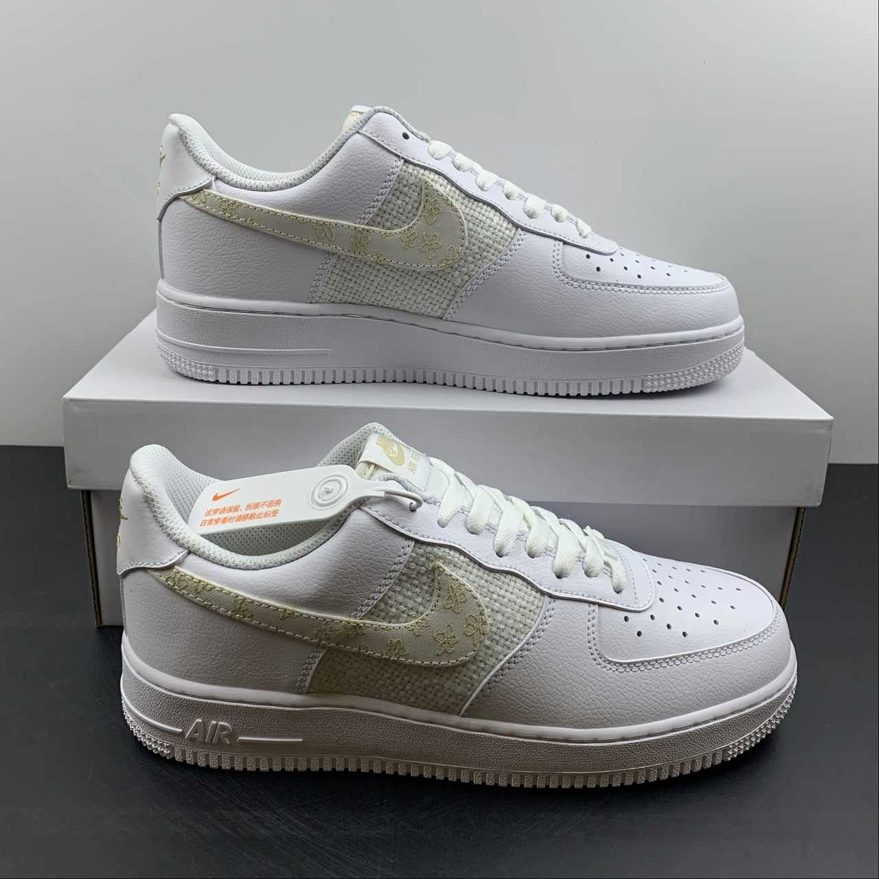 Air Force 1 Low Flower Swoosh White Gold DO9458-100 Lightweight Step
