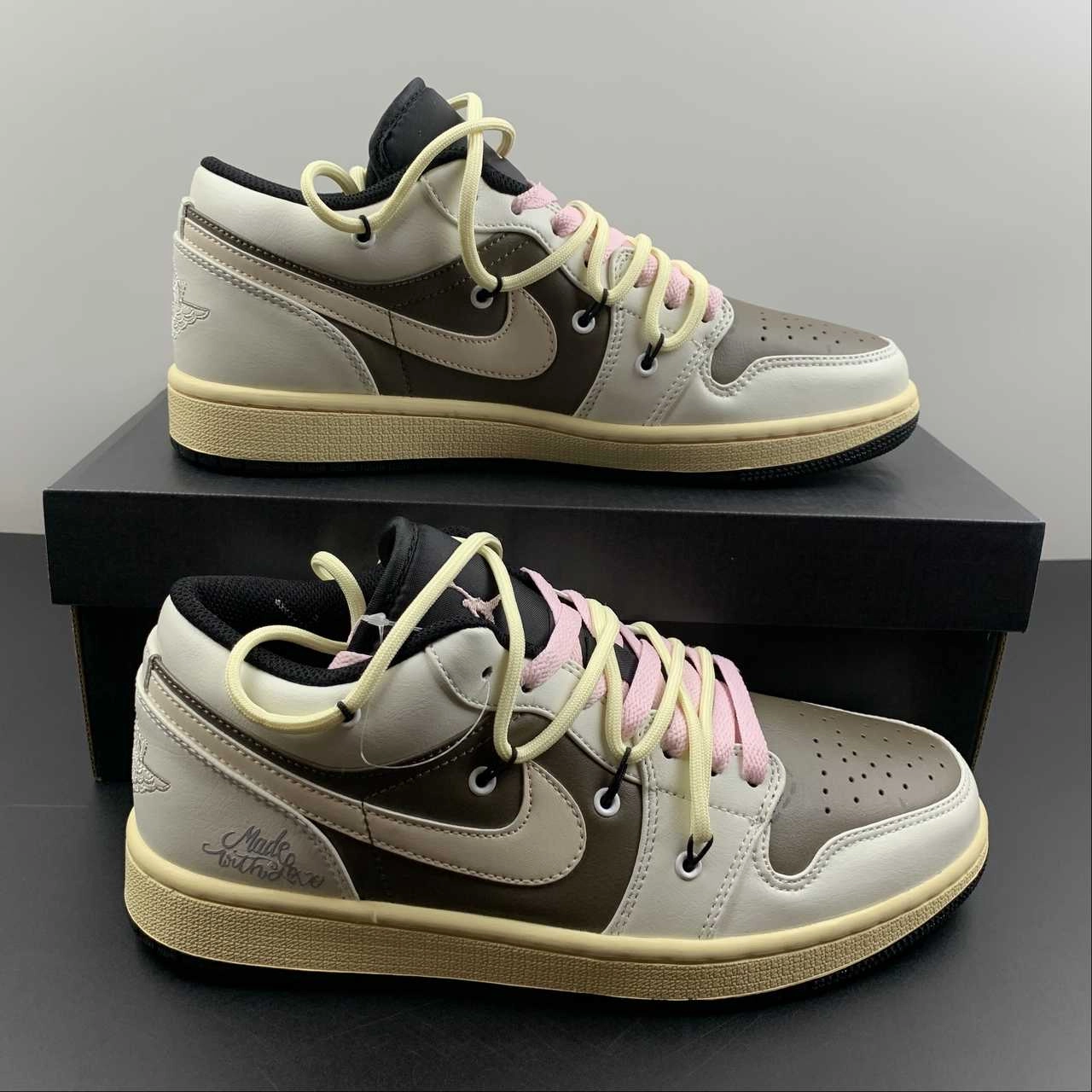 Air Jordan 1 Low ??Made With Love?? Grey Brown 553558-062 Microperforated Vamp