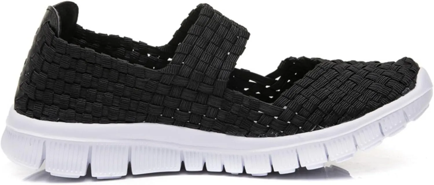 Women Elastic Woven Walking Shoes Lightweight Breathable Mary Jane Nurse Shoes Comfy Casual Non Slip Lightweight Sneakers Flats Sandals Indoor Outdoor