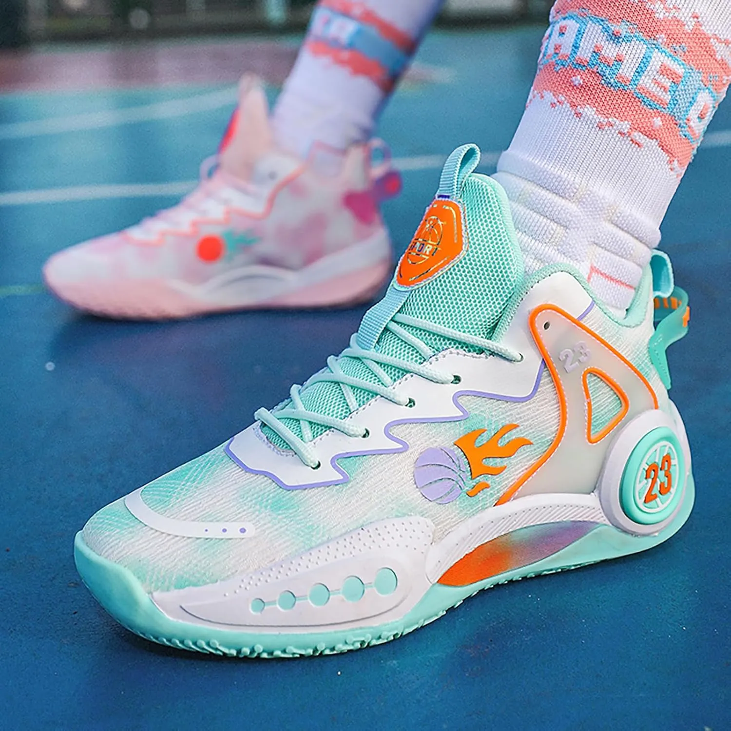 Women Men Basketball Shoes Casual Fashion High Top Lace Up Running Sneakers Color Blocking Sport Shoes Walking Tennis Shoes