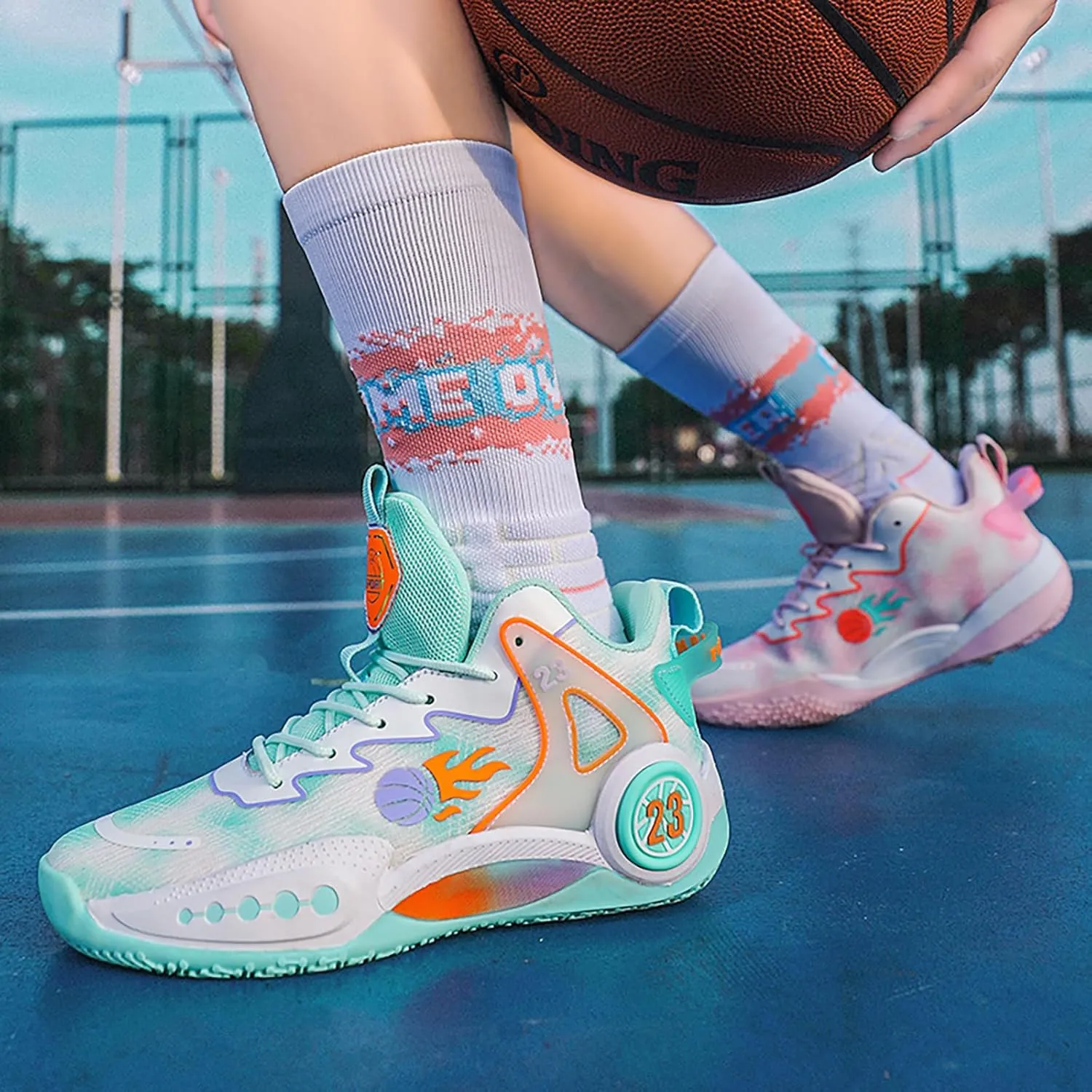 Women Men Basketball Shoes Casual Fashion High Top Lace Up Running Sneakers Color Blocking Sport Shoes Walking Tennis Shoes