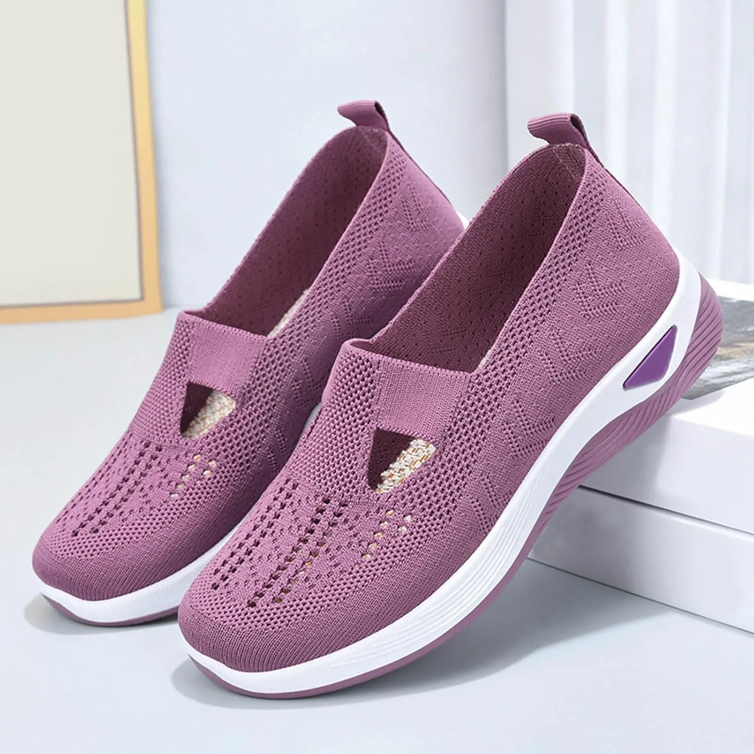 Women Slip On Sneakers Lightweight Walking Shoes Breathable Mesh Casual Comfortable Flats Non Slip Loafers