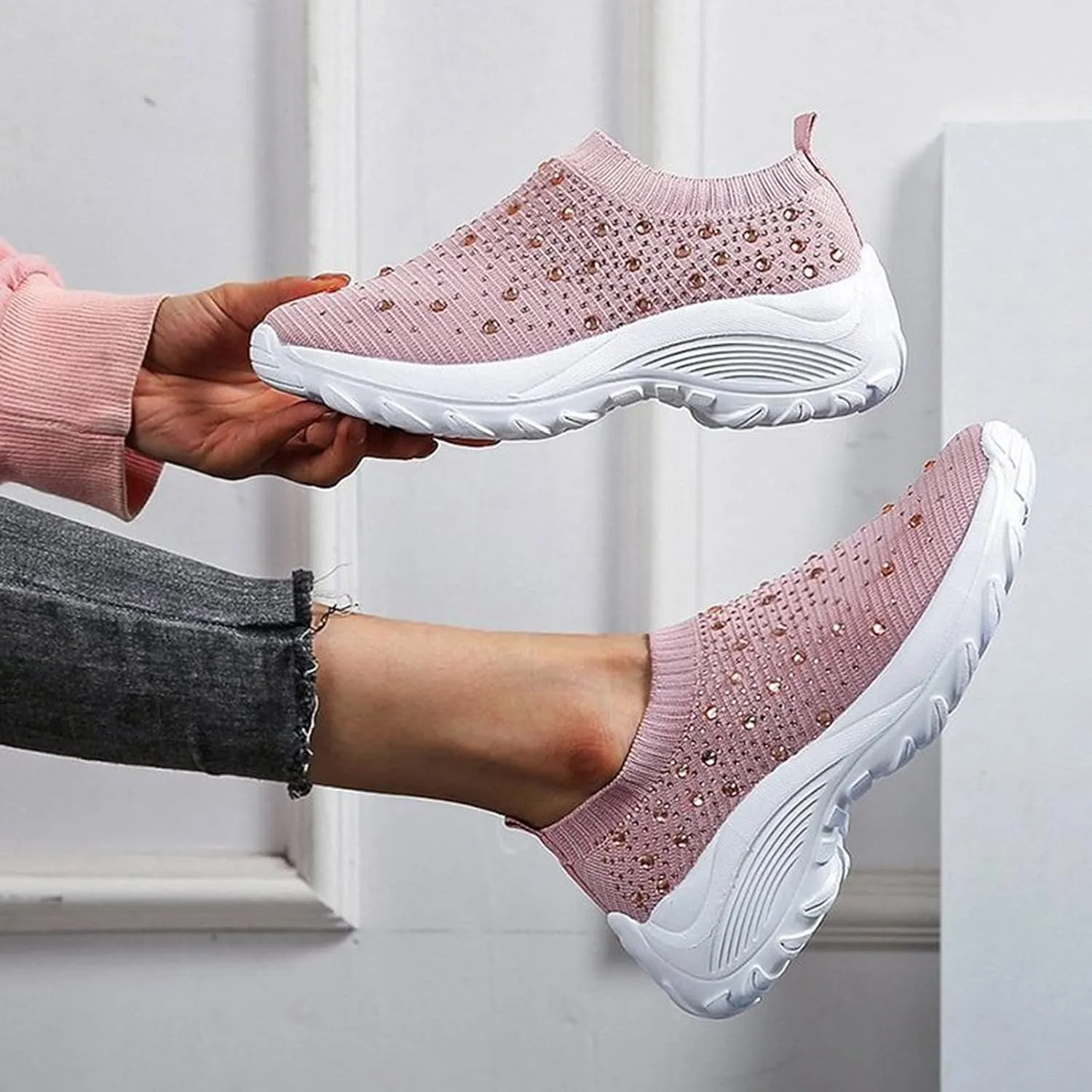 Women's Fashion Sport Breathable Mesh Platform Sneakers Slip On Tennis Shoes Women Size 11 Workout Shoes for Women Gym Arch Support Women's Sneakers Size 8 Slip On Fall Shoes for Women 2023 Slip Ons