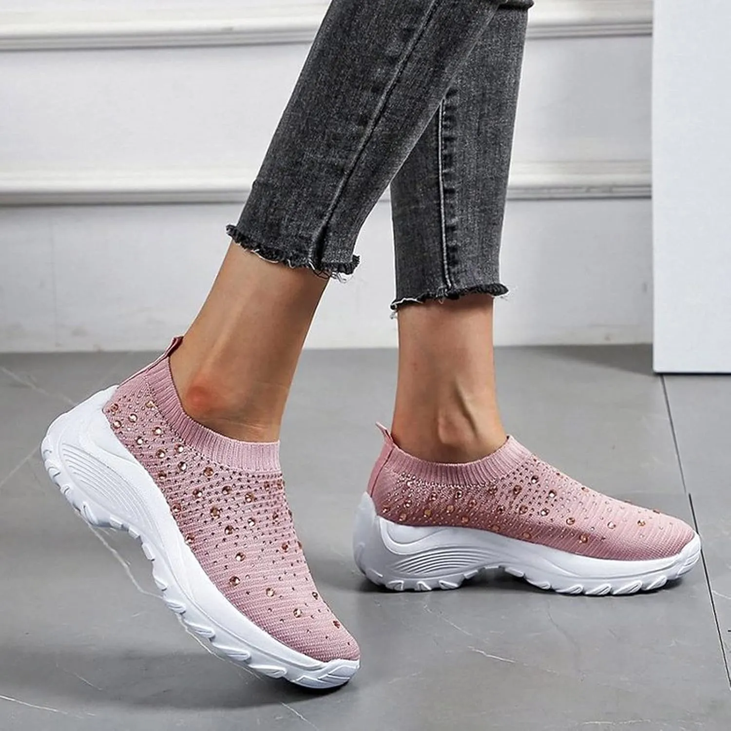 Women's Fashion Sport Breathable Mesh Platform Sneakers Slip On Tennis Shoes Women Size 11 Workout Shoes for Women Gym Arch Support Women's Sneakers Size 8 Slip On Fall Shoes for Women 2023 Slip Ons