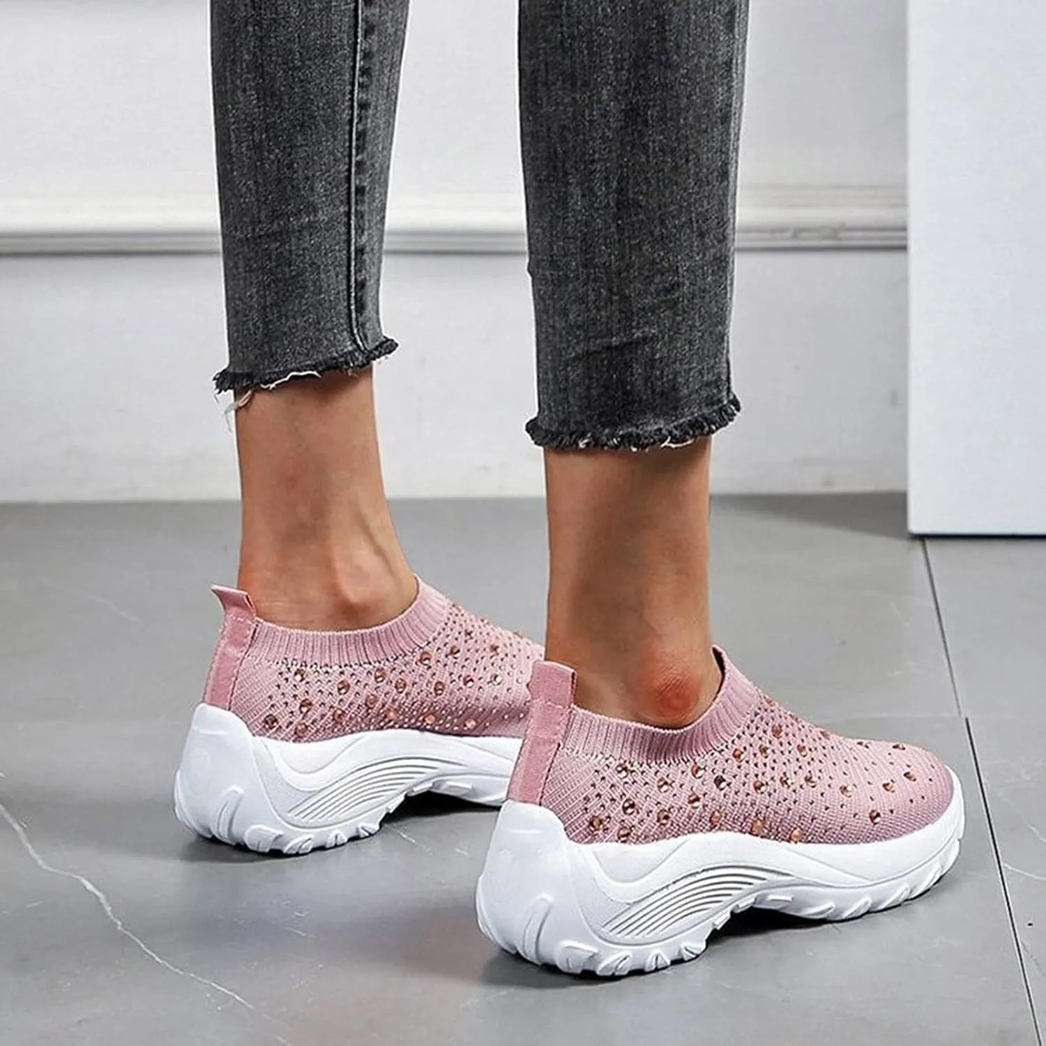 Women's Fashion Sport Breathable Mesh Platform Sneakers Slip On Tennis Shoes Women Size 11 Workout Shoes for Women Gym Arch Support Women's Sneakers Size 8 Slip On Fall Shoes for Women 2023 Slip Ons