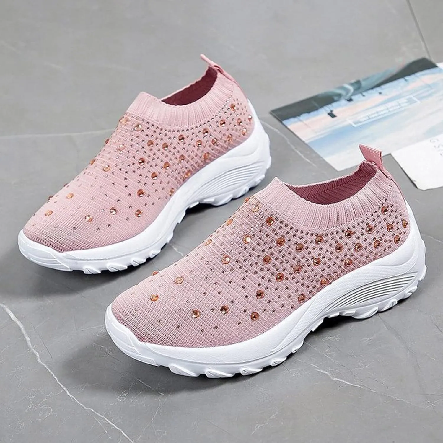 Women's Fashion Sport Breathable Mesh Platform Sneakers Slip On Tennis Shoes Women Size 11 Workout Shoes for Women Gym Arch Support Women's Sneakers Size 8 Slip On Fall Shoes for Women 2023 Slip Ons