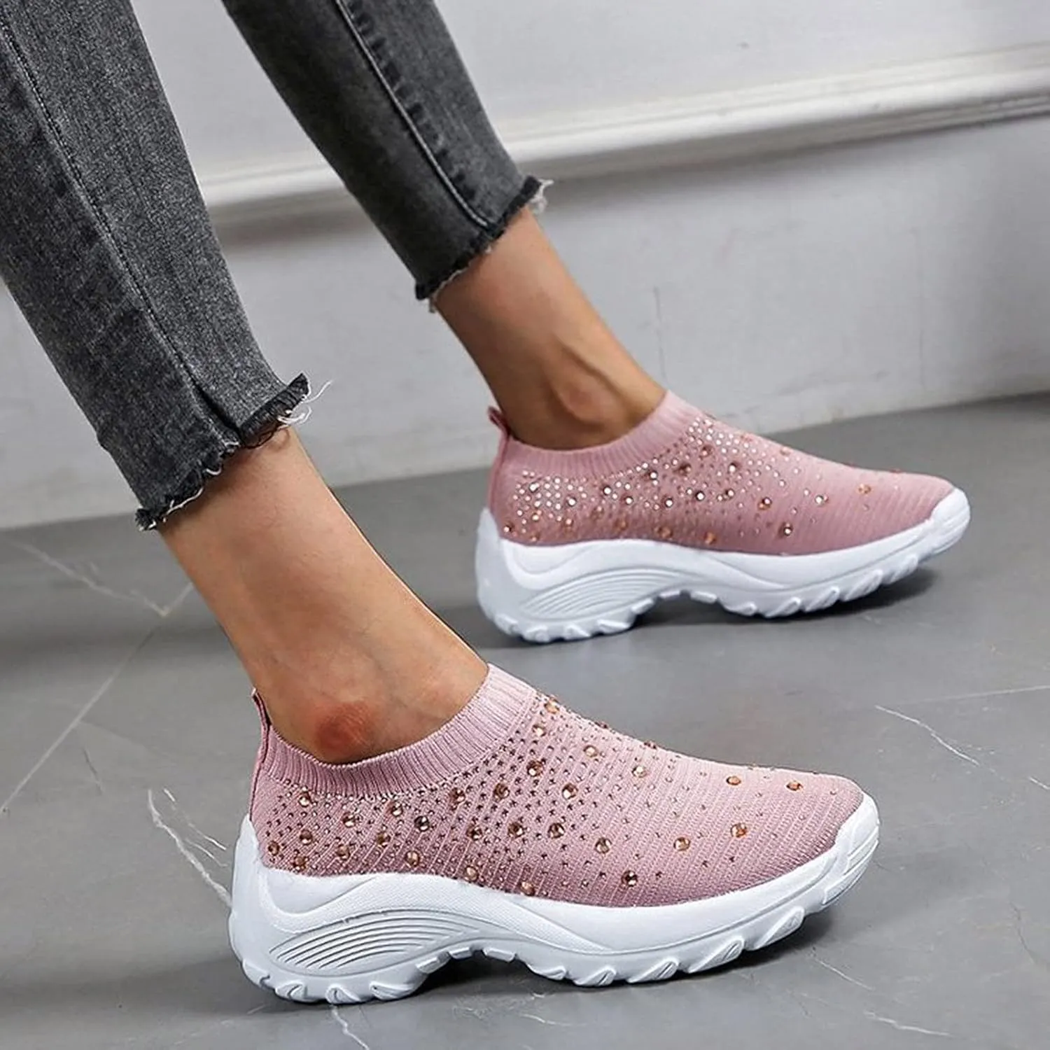 Women's Fashion Sport Breathable Mesh Platform Sneakers Slip On Tennis Shoes Women Size 11 Workout Shoes for Women Gym Arch Support Women's Sneakers Size 8 Slip On Fall Shoes for Women 2023 Slip Ons