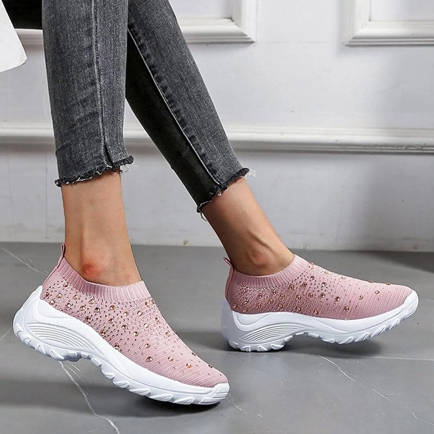 Women's Fashion Sport Breathable Mesh Platform Sneakers Slip On Tennis Shoes Women Size 11 Workout Shoes for Women Gym Arch Support Women's Sneakers Size 8 Slip On Fall Shoes for Women 2023 Slip Ons