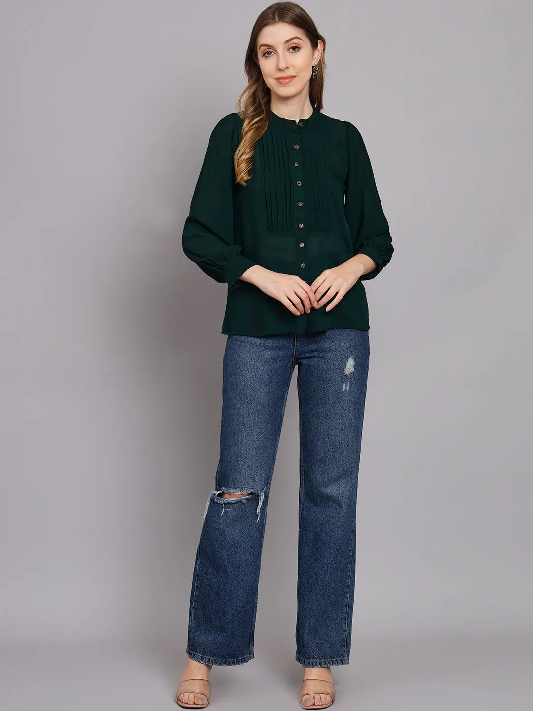 Women's Green Chiffon Straight Top