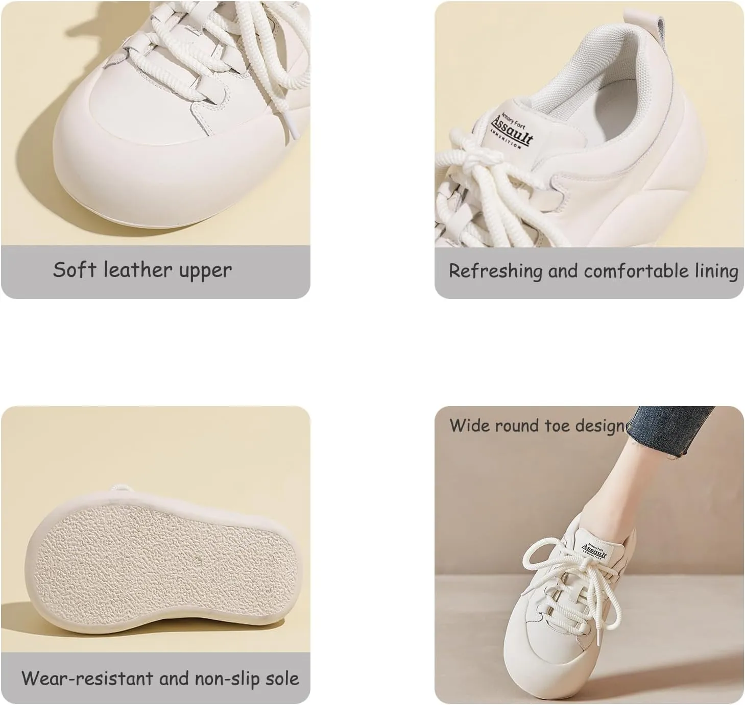 Women's Leather Increase Height Platform Casual Shoes,Outdoor Non-Slip Soft-Soled Shock-Absorbing Running Sneakers