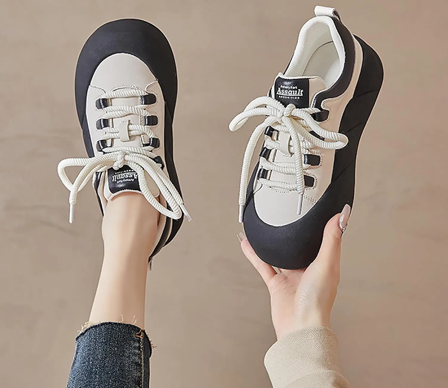 Women's Leather Increase Height Platform Casual Shoes,Outdoor Non-Slip Soft-Soled Shock-Absorbing Running Sneakers