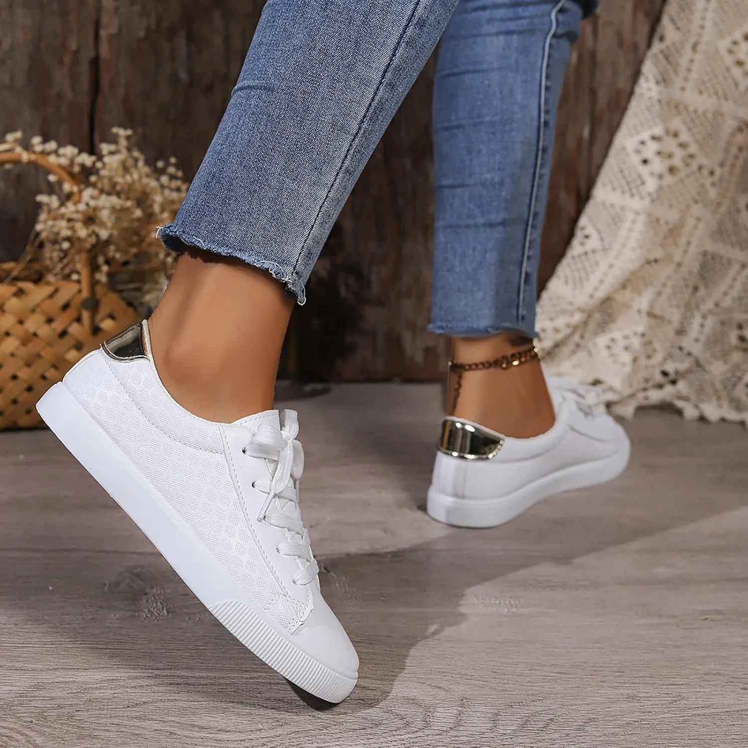 Womens Slip On Walking Shoes Lightweight Casual Workout Shoes Non Slip Flat Lace Up Tennis Running Sneakers