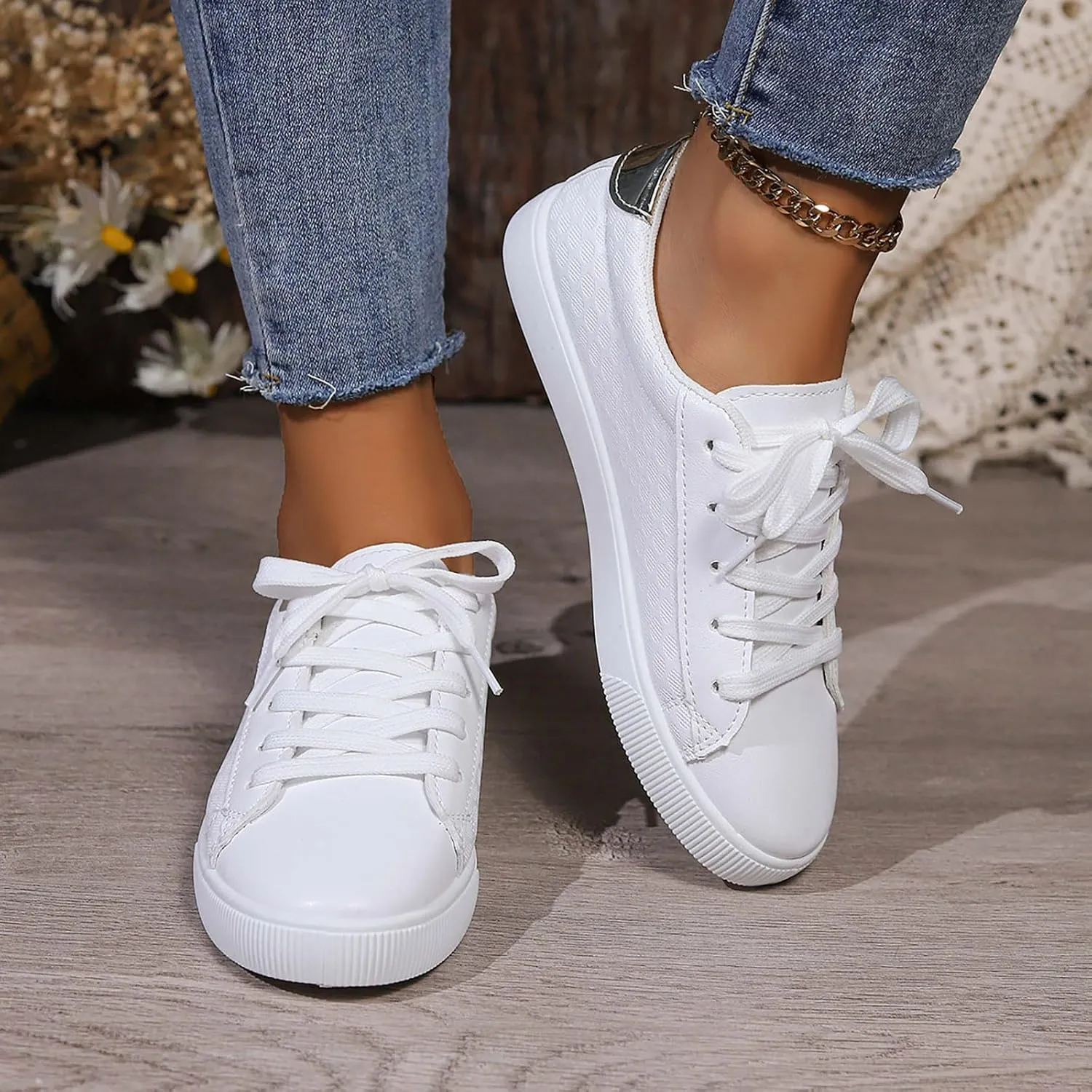 Womens Slip On Walking Shoes Lightweight Casual Workout Shoes Non Slip Flat Lace Up Tennis Running Sneakers