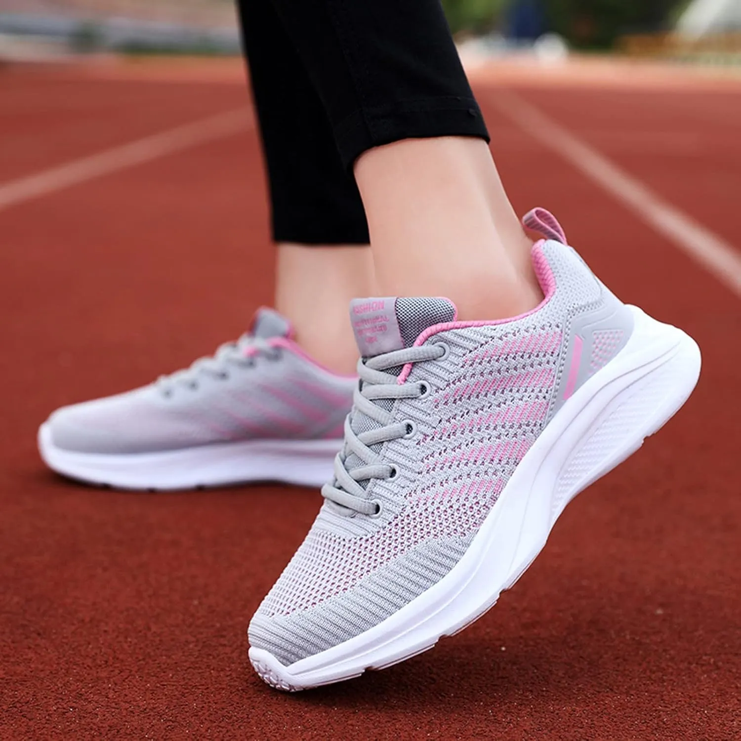 Womens Slip on Walking Shoes Outdoor Breathable Lightweight Running Shoe Non Slip Lace Up Work Tennis Sneakers