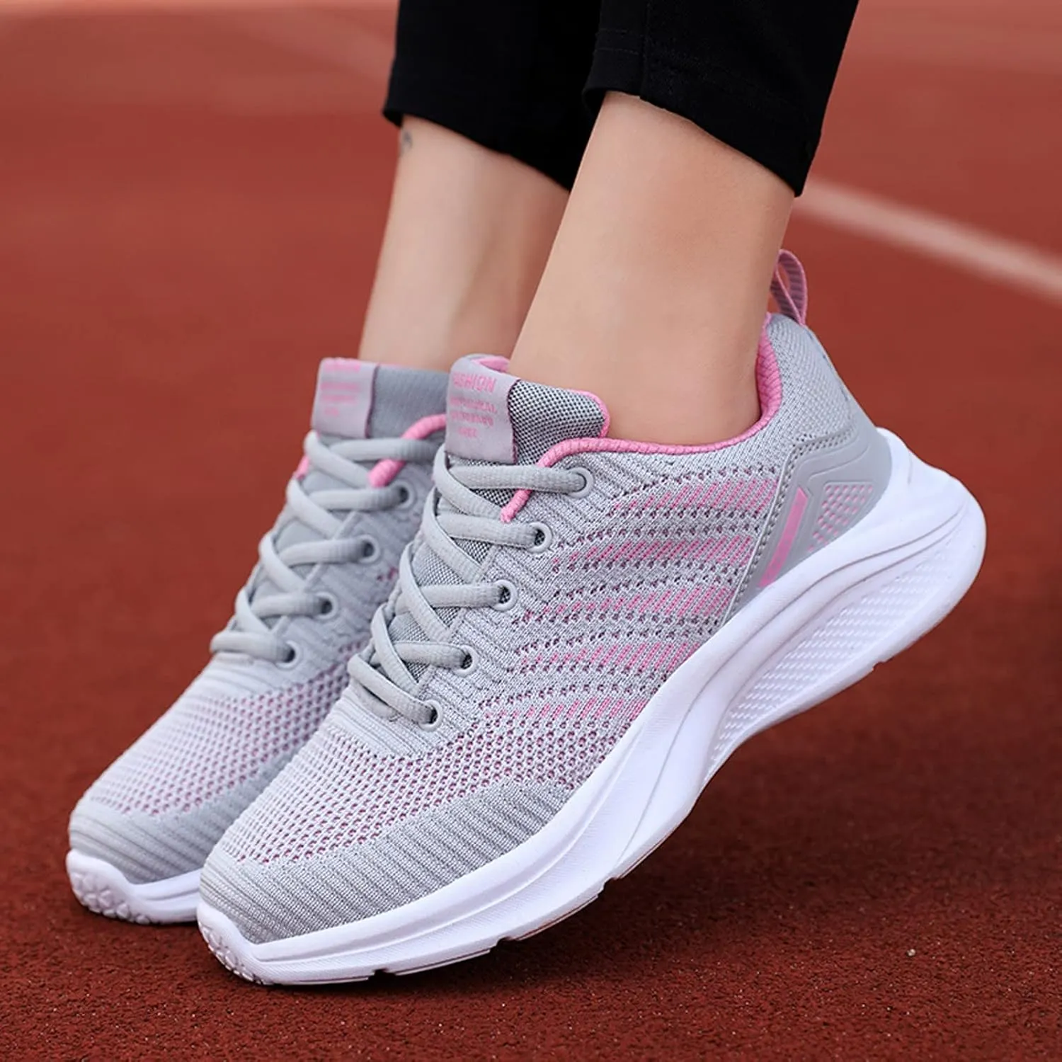 Womens Slip on Walking Shoes Outdoor Breathable Lightweight Running Shoe Non Slip Lace Up Work Tennis Sneakers