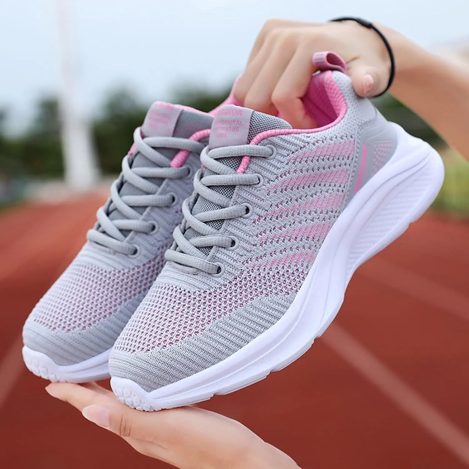 Womens Slip on Walking Shoes Outdoor Breathable Lightweight Running Shoe Non Slip Lace Up Work Tennis Sneakers