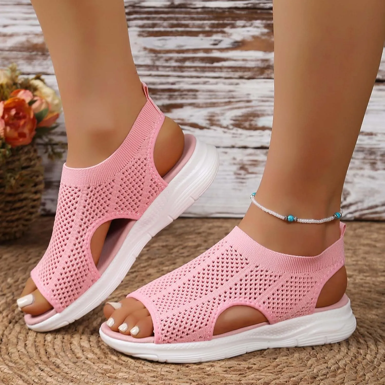Women's Summer Casual Sandals Soft Flat Thick Bottom Comfortable Slip Outdoor Walking Fashionable Lightweight