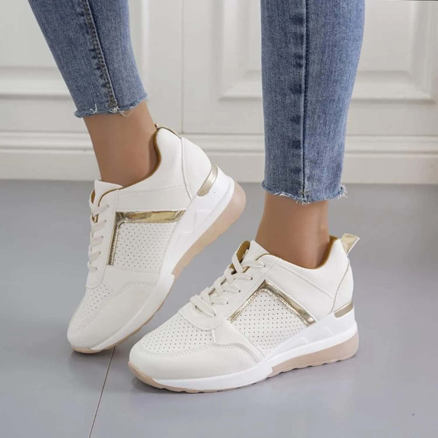 Womens Walking Shoes Thick Sole Fashion Breathable Sneakers Comfortable Slip On Casual Platform Sneakers for Women