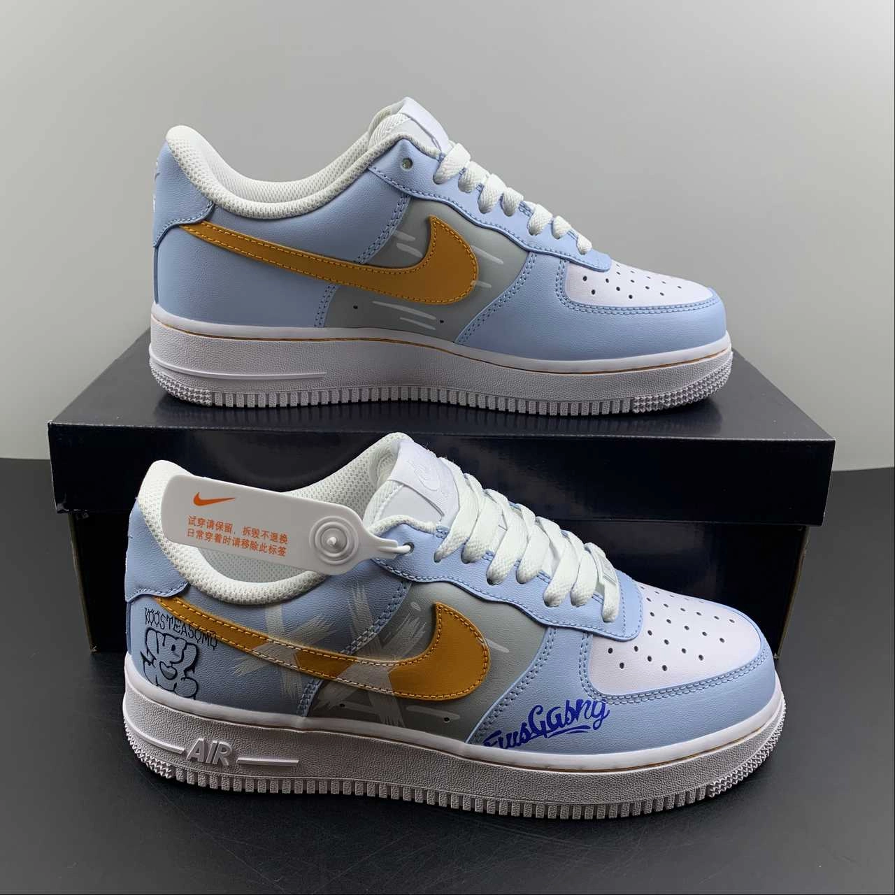 Air Force 1 07 Low Garfield Light Blue Orange Gray CW2288-669 Root Hike Holiday Style