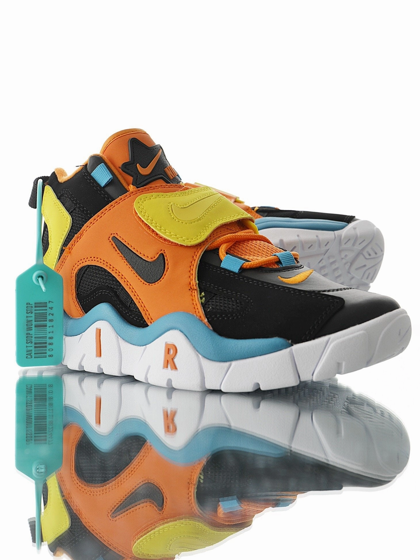ice hockey shoes cold - resistant - design shoes Air Barrage Mid QS Fire Attack Retro Naranja, Negro, Agua, Azul y Blanco