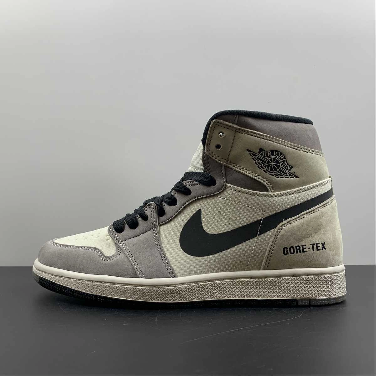 Microfiber Lining Rubber Outsole Air Jordan 1 Retro High OG GORE-TEX Sail Light Bone College Grey Black