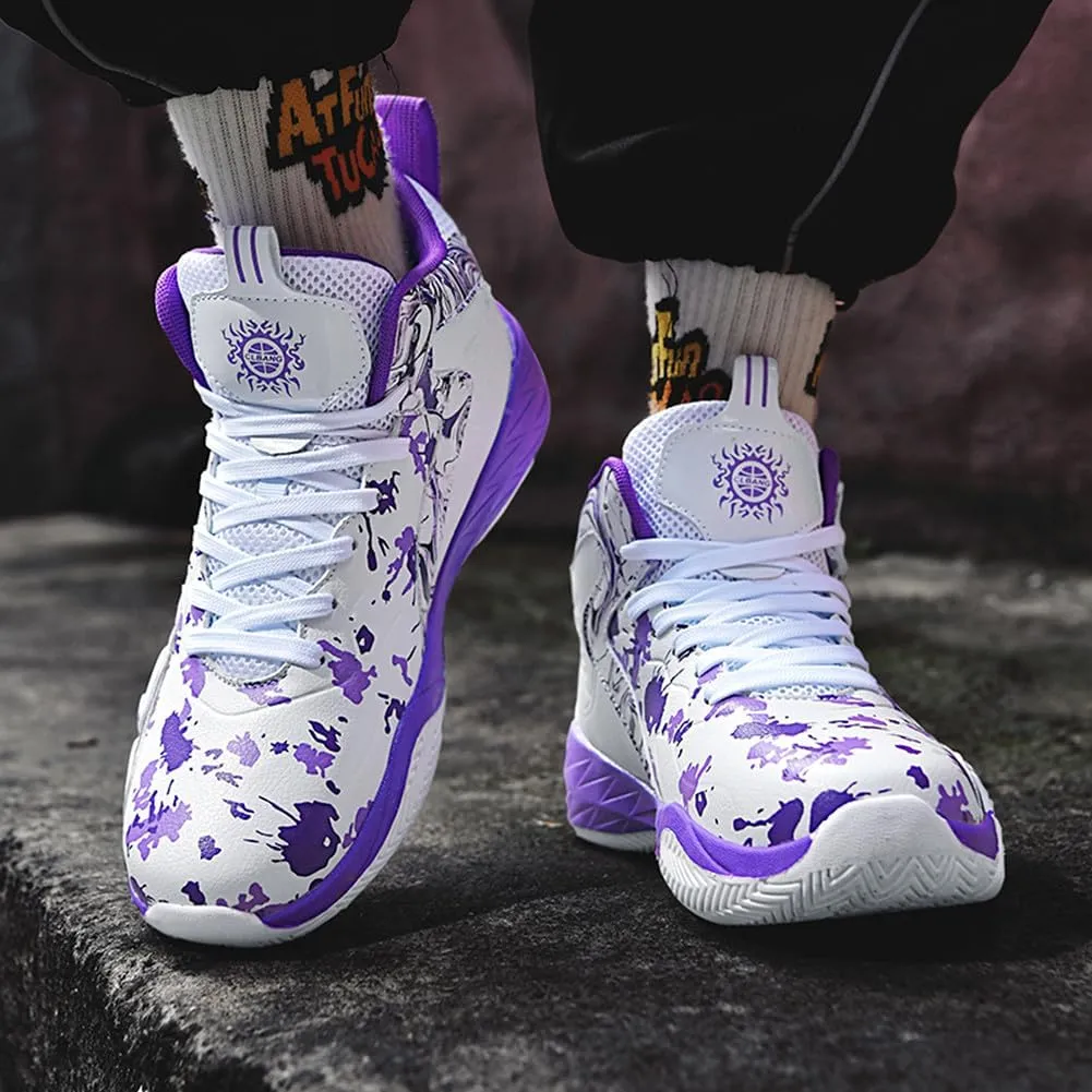 YAXE Unisex High Top Basketball Shoes Lightweight Comfortable Non Slip Fashion Running Sneakers